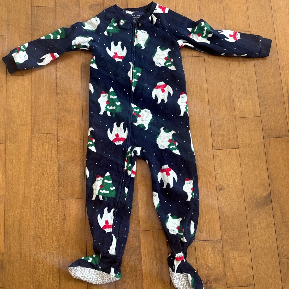 Carter's Navy Footie with Polar Bear and Tree Print